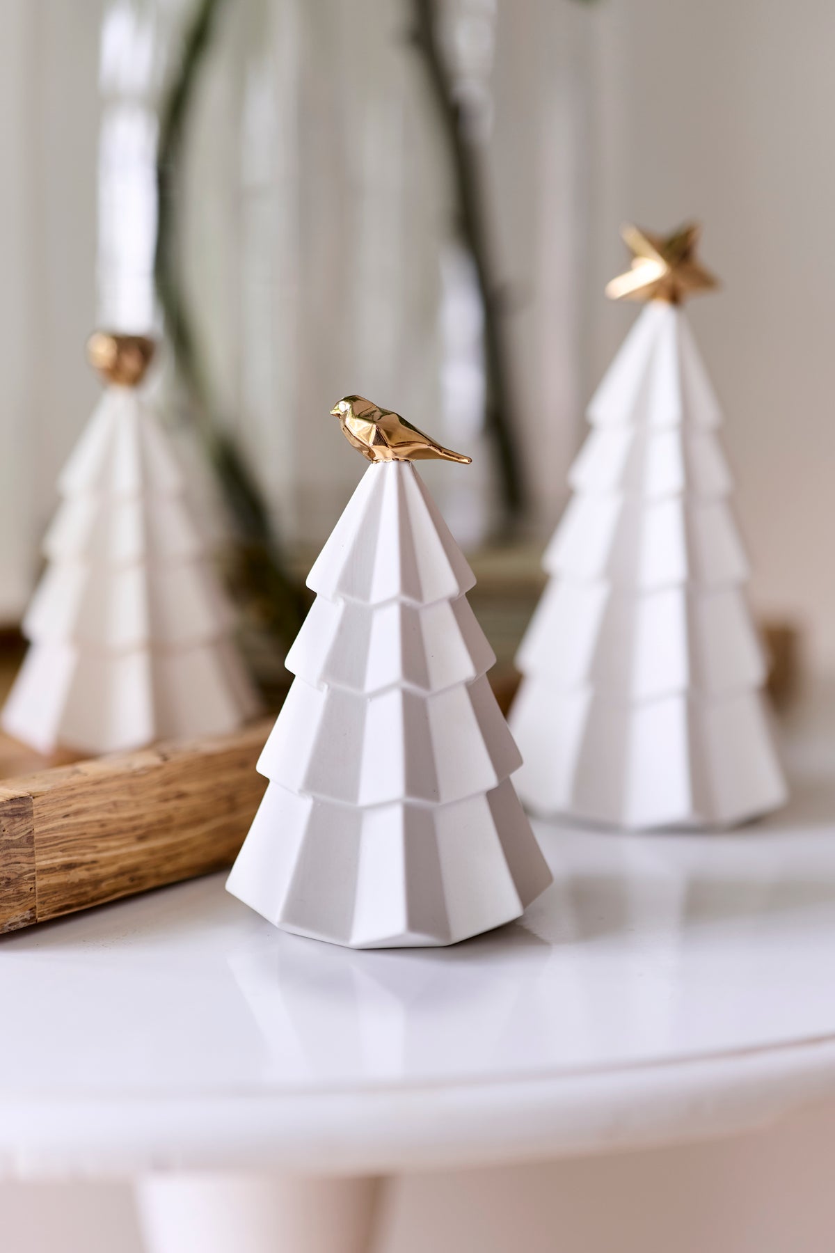Ceramic Christmas Tree Ornament with Gold Dove