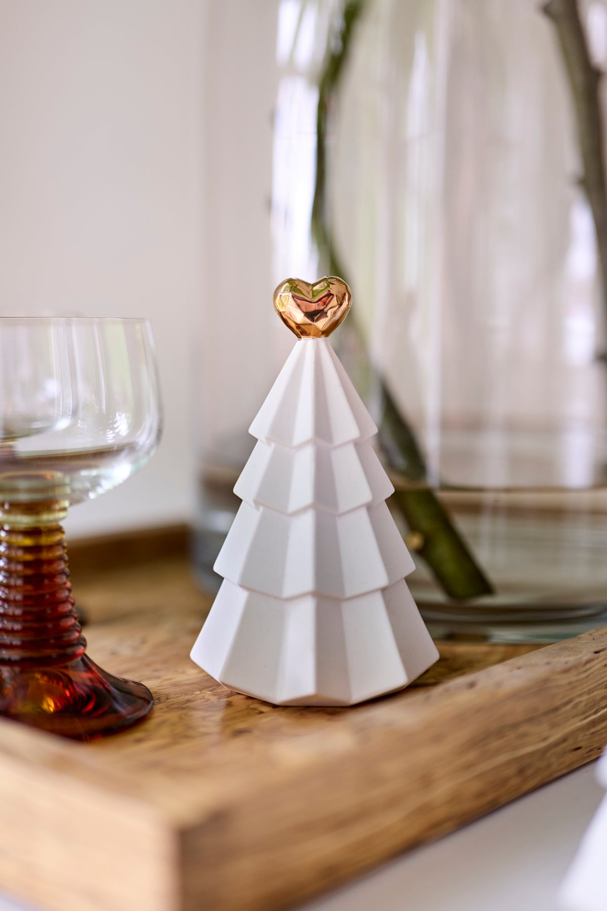 Ceramic Christmas Tree Ornament with Gold Heart