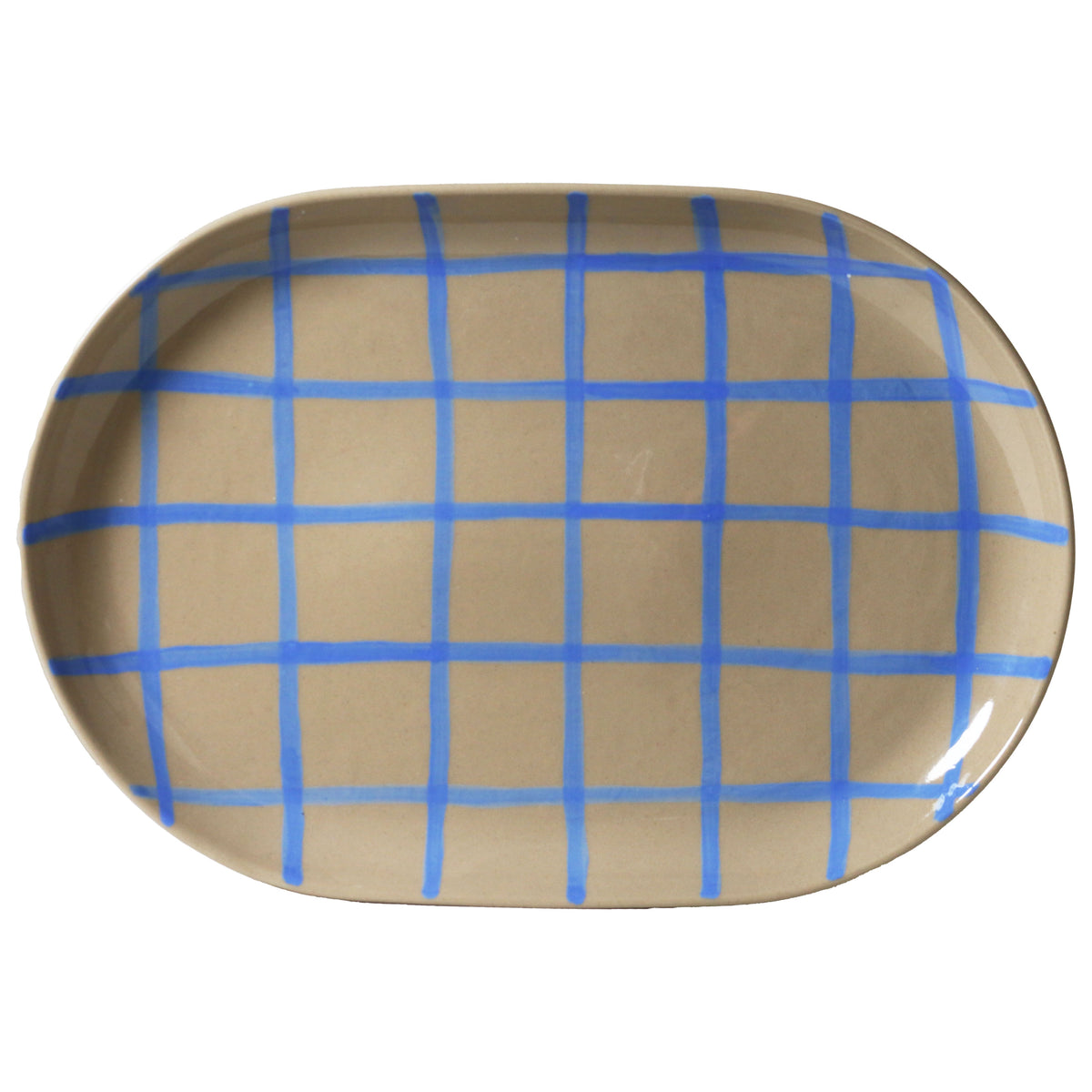 Coastal Junction 38cm Oval Tray / Stone with Blue Handbrush