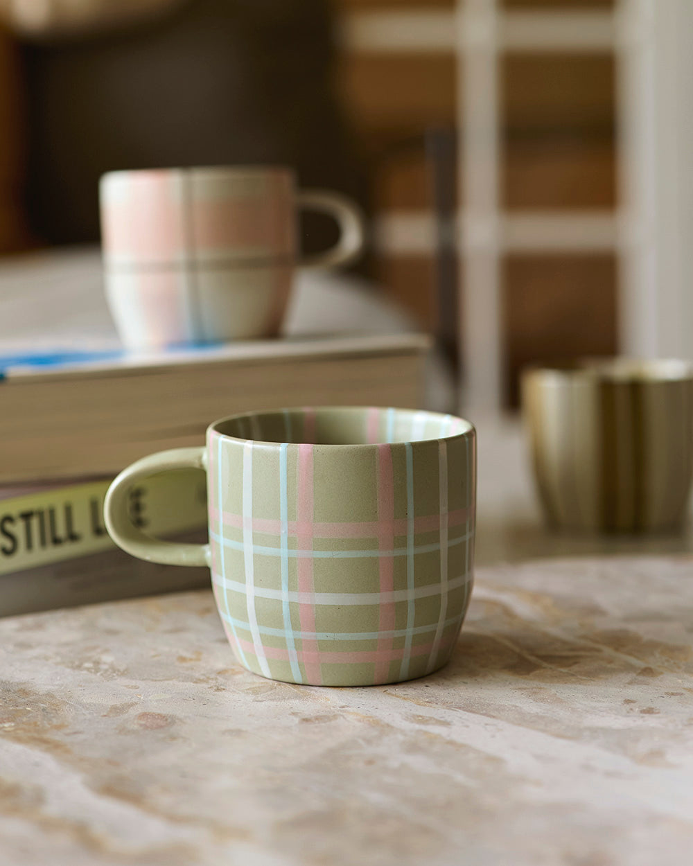 Sage &amp; Blush Check Mug / Cat&#39;s Pyjamas