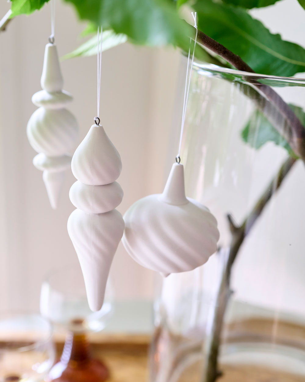 Set of 3 Hanging Fluted Bauble Ornaments