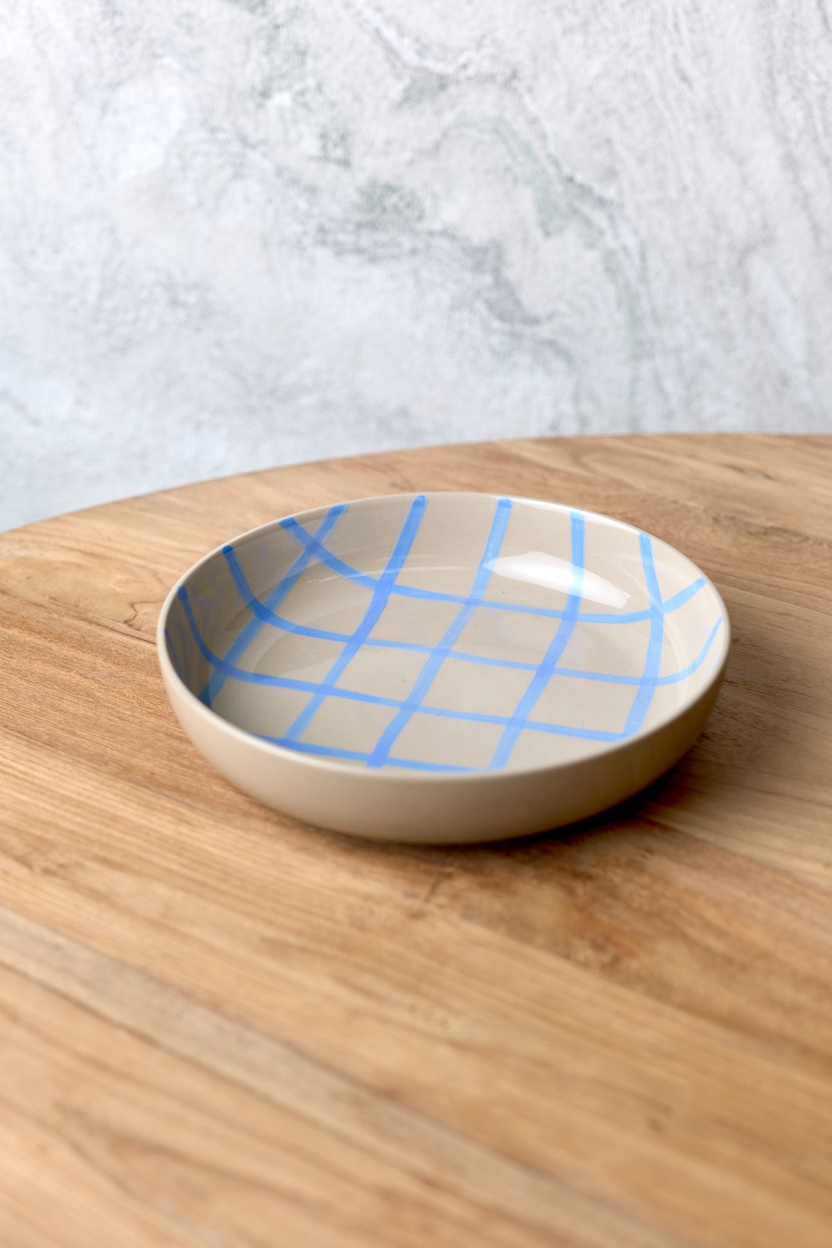 Coastal Junction 28cm Salad Bowl / Stone with Blue Handbrush