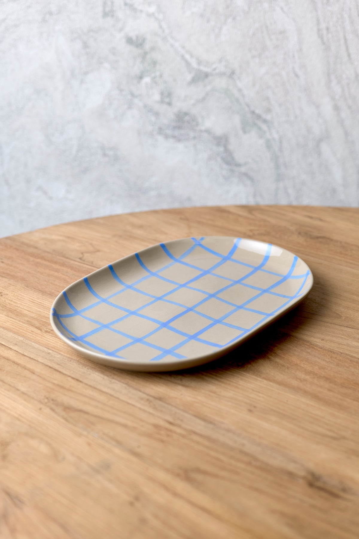 Coastal Junction 38cm Oval Tray / Stone with Blue Handbrush