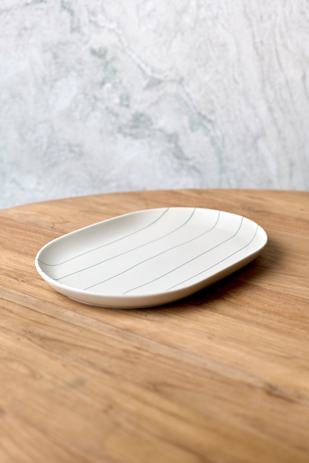 Coastal Junction 38cm Oval Tray / Cream with Green Stripe