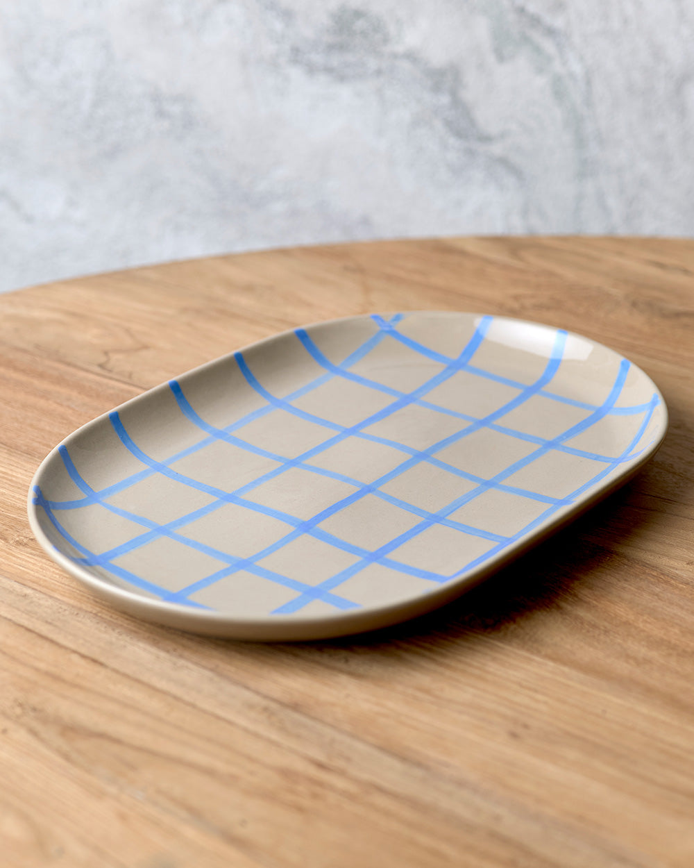 Coastal Junction 38cm Oval Tray / Stone with Blue Handbrush