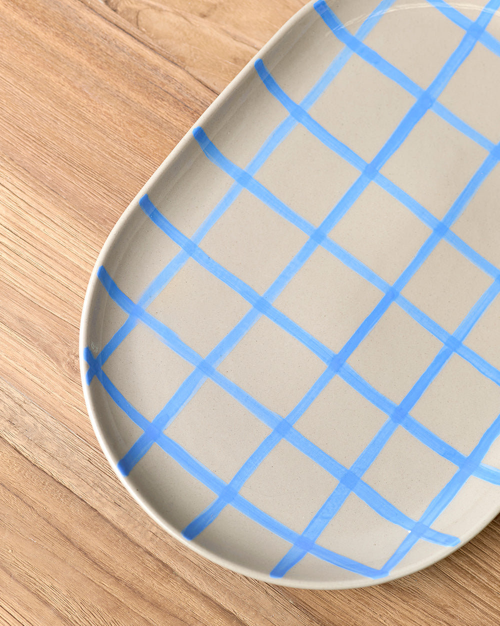 Coastal Junction 38cm Oval Tray / Stone with Blue Handbrush