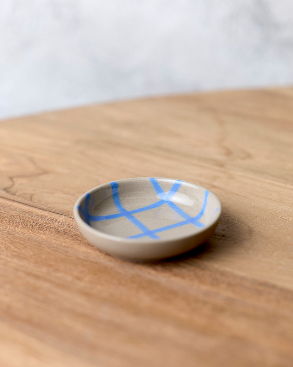 Coastal Junction 9cm Condiment Bowl / Stone with Blue Handbrush