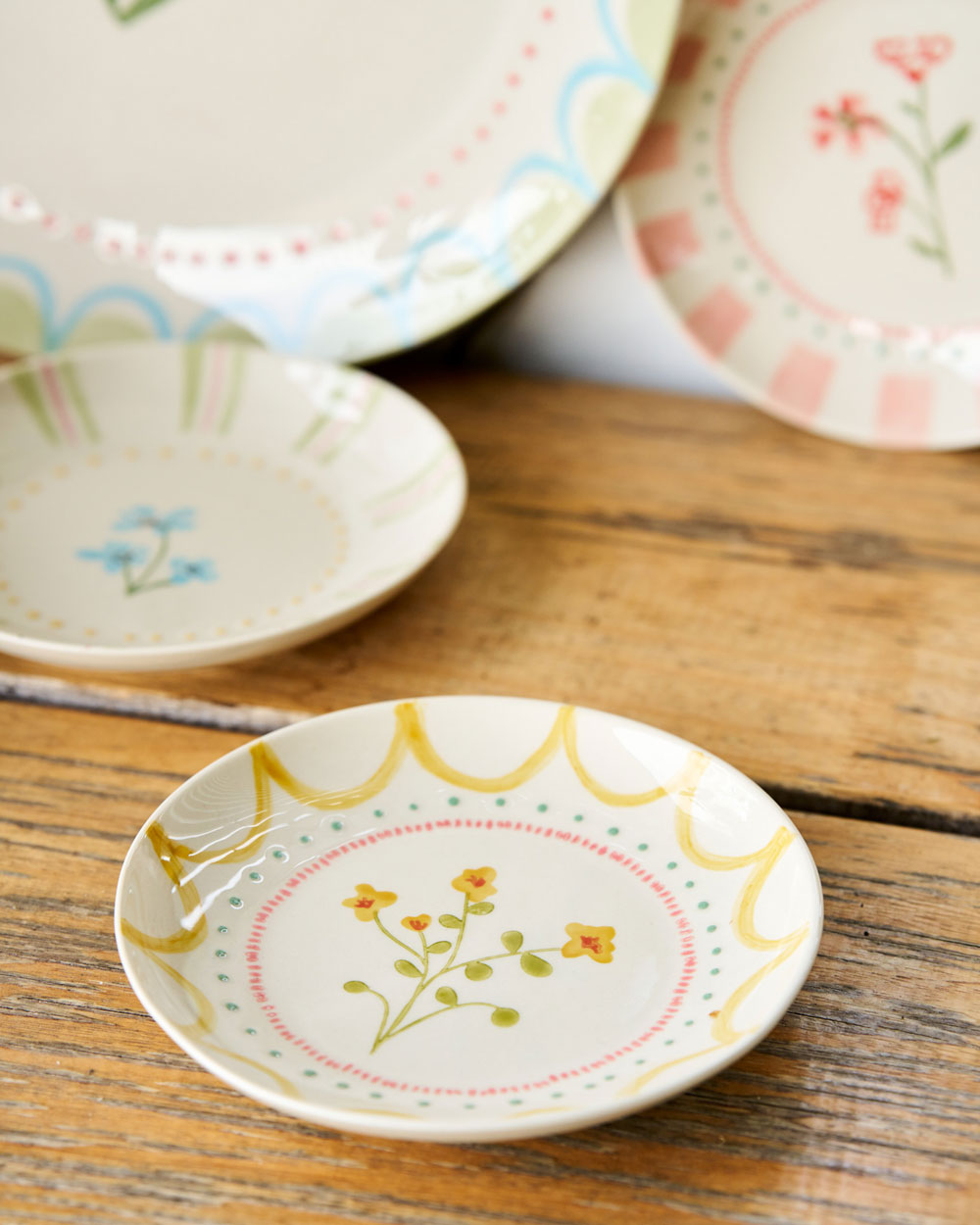 Set of June&#39;s Garden Side Plates / Yellow Bush Pea