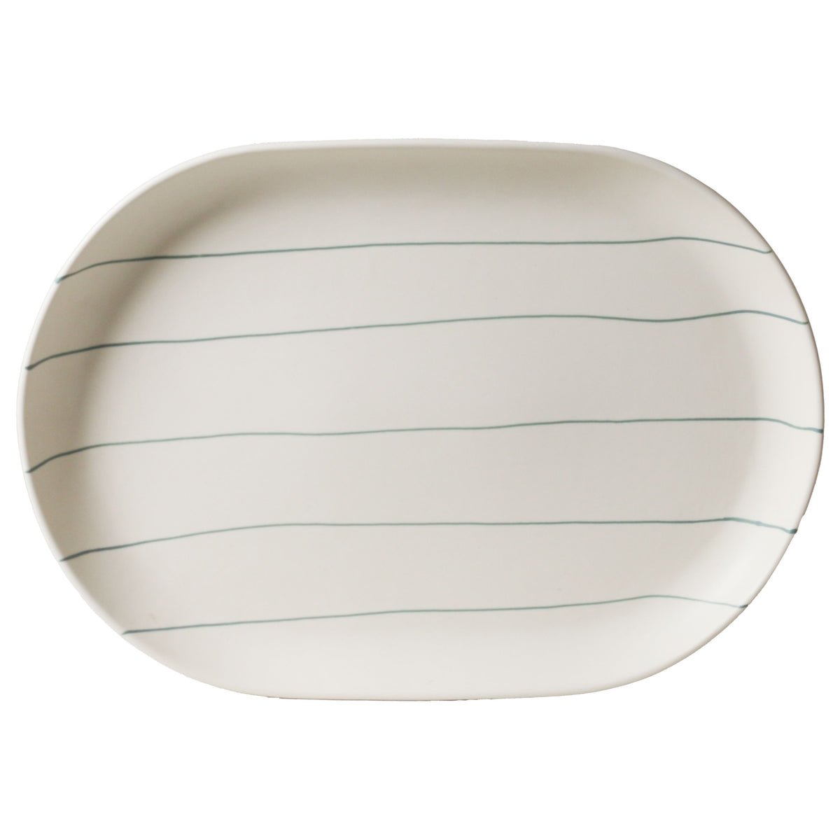 Coastal Junction 38cm Oval Tray / Cream with Green Stripe
